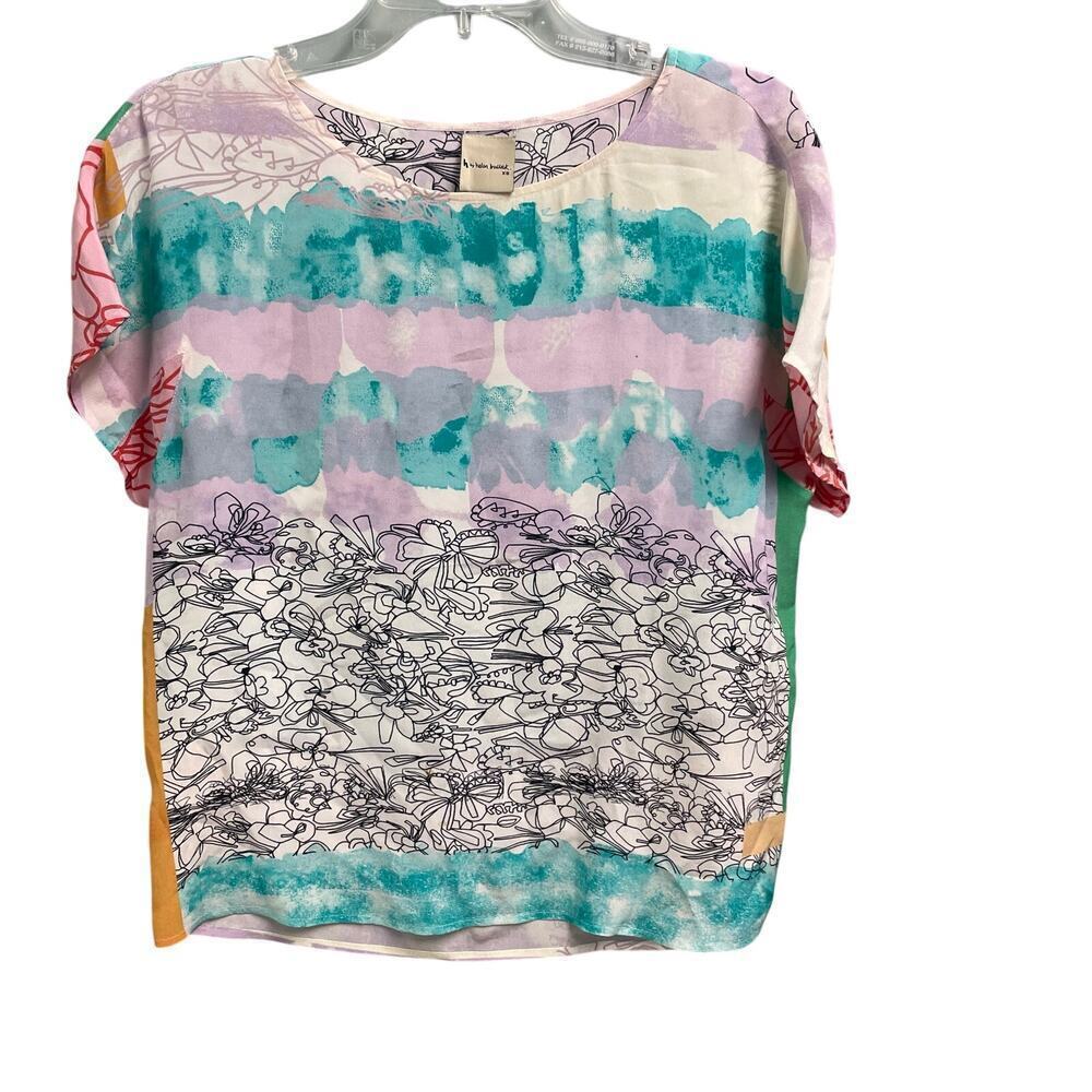 H by Helen Bullock Anthropologie Silk Abstract Floral Top Size XS Watercolor